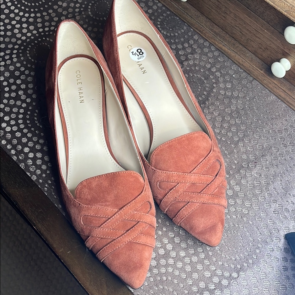 Cole Haan Brown Suede Flats Loafers, suede, soft, pointy